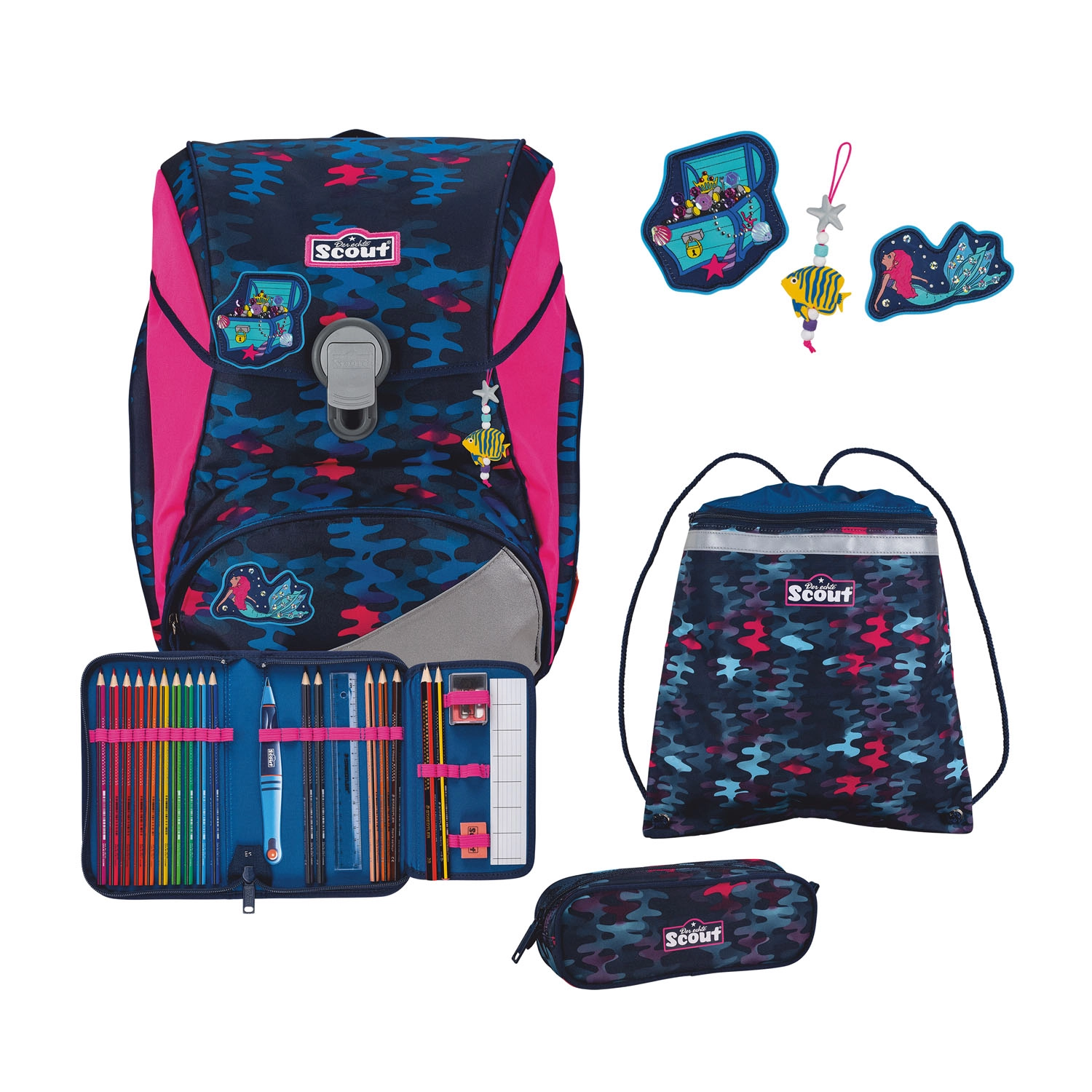 Scout Alpha Schulranzen-Set 4-teilig DIN Magic Sea