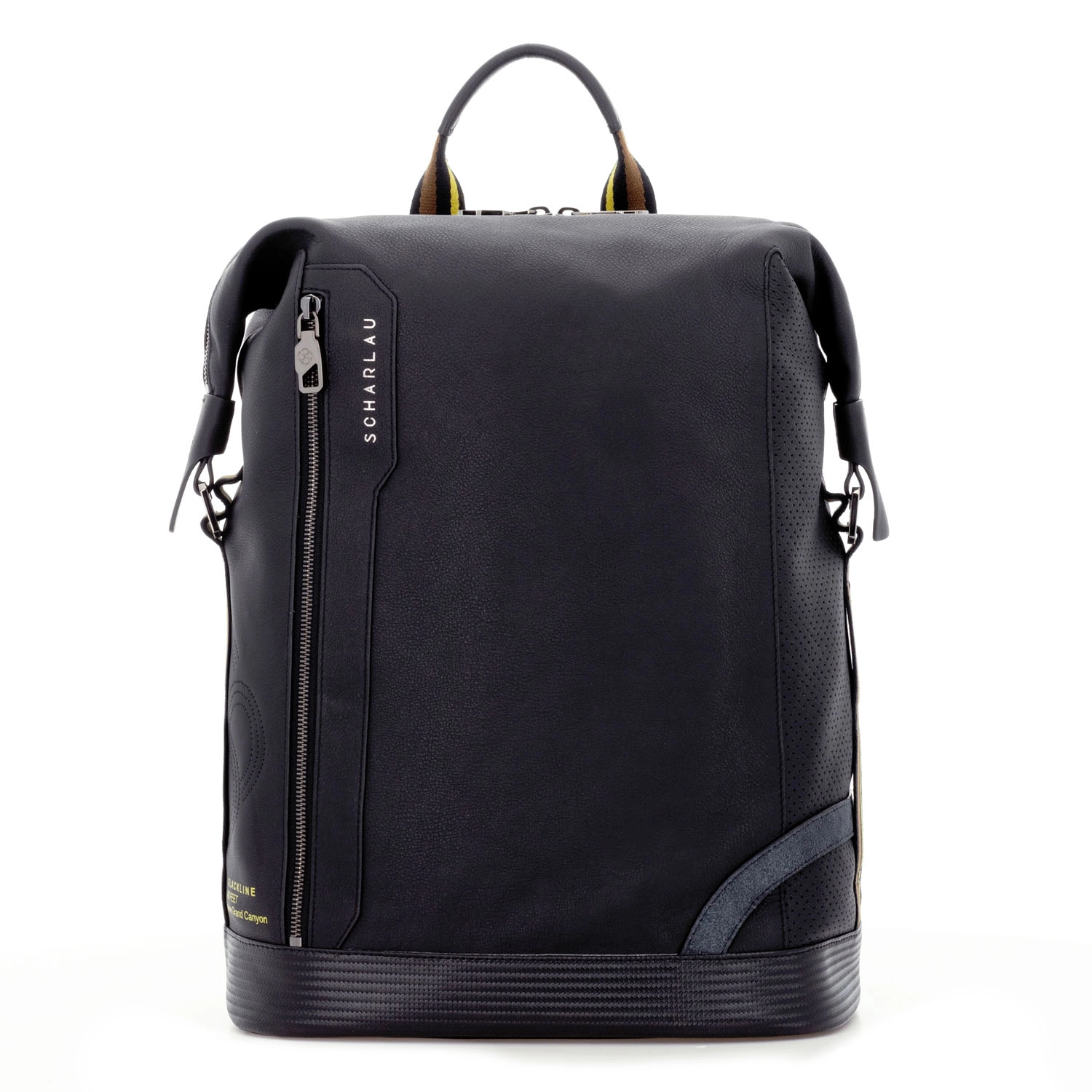 SCHARLAU Slackline BLONDIN Leder-Rucksack für 15,6  Laptopfach Black