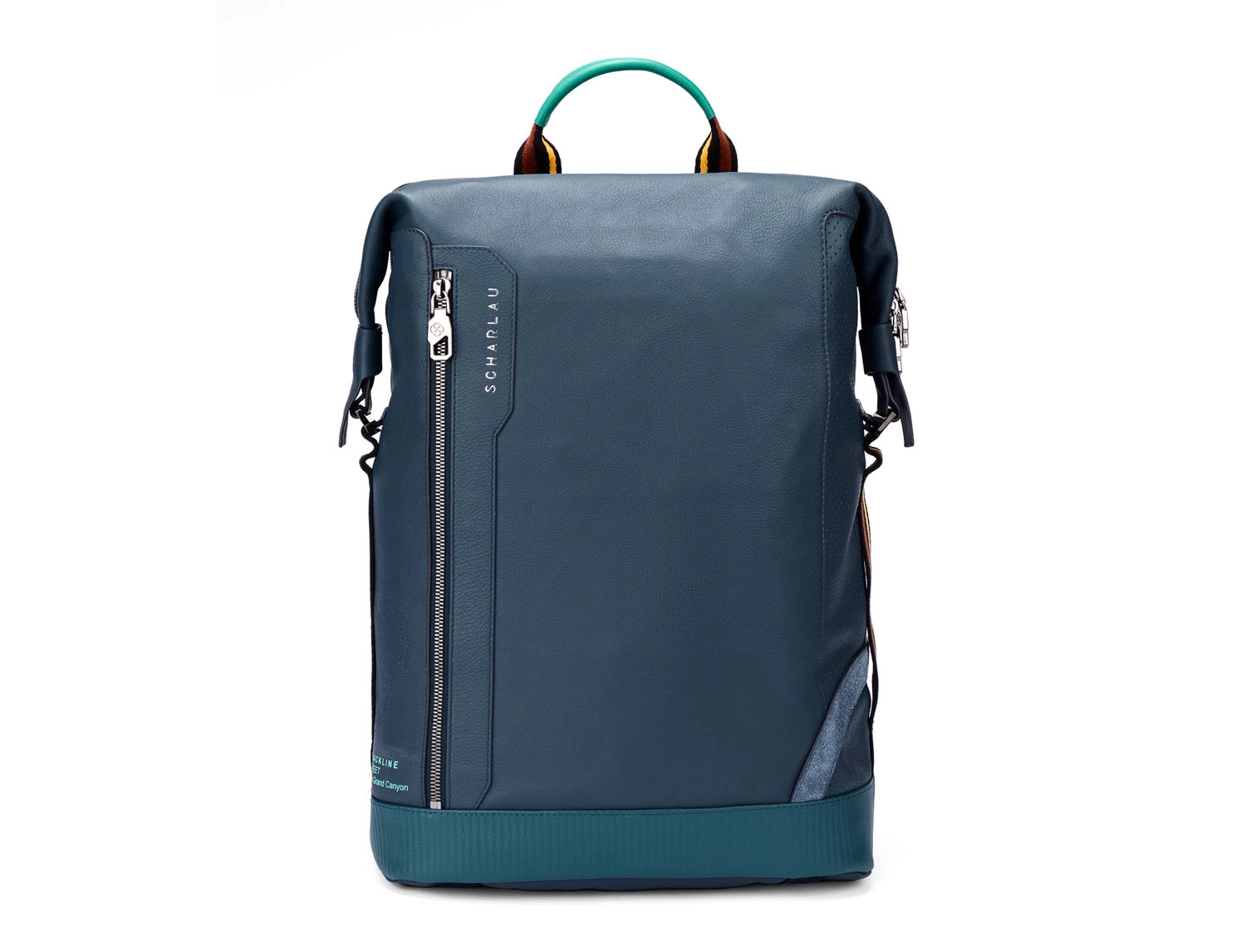 SCHARLAU Slackline BLONDIN Leder-Rucksack für 15,6  Laptopfach Navy Blue