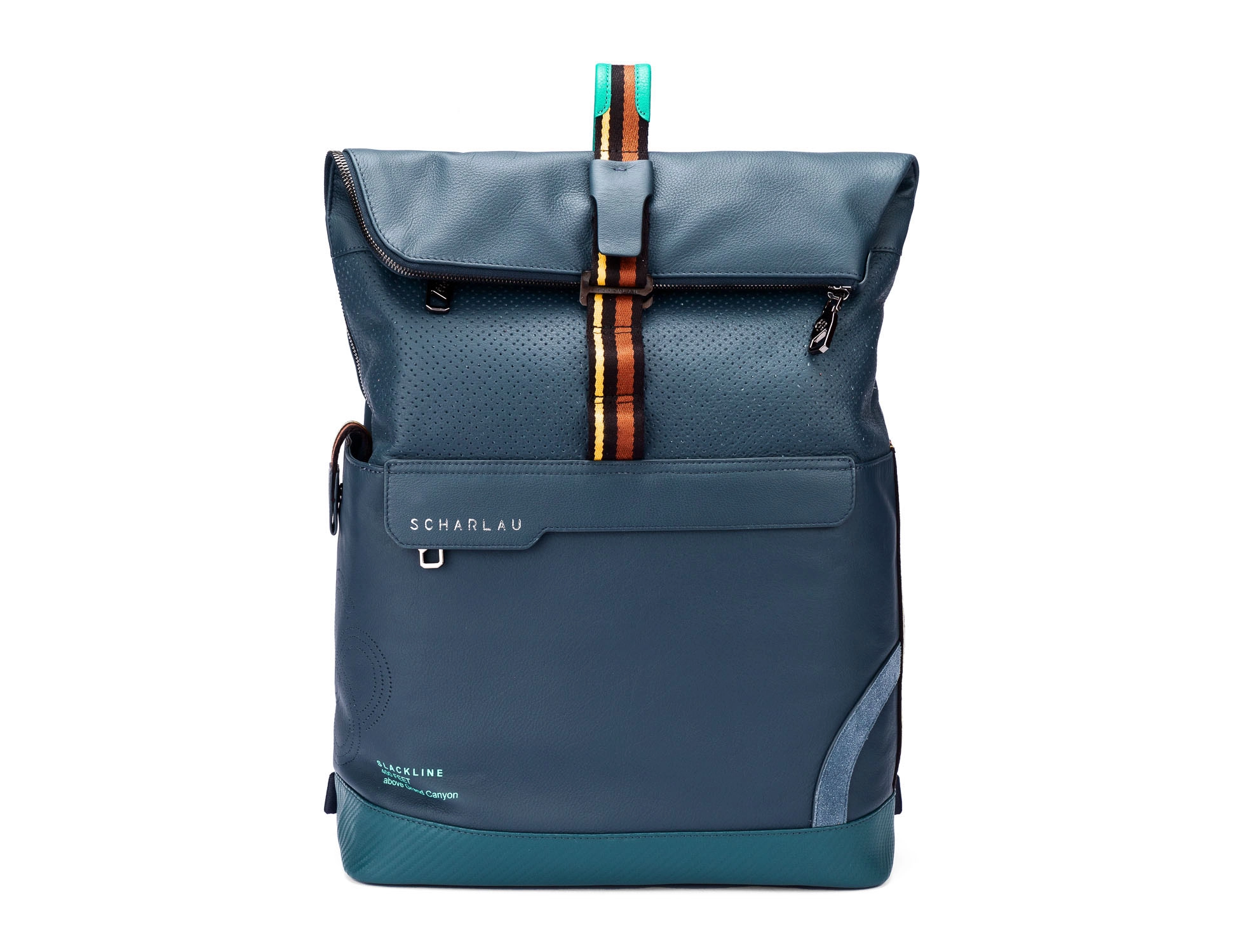 SCHARLAU Slackline SPELTERINI Leder Rucksack für 15,6  Laptopfach Navy Blue
