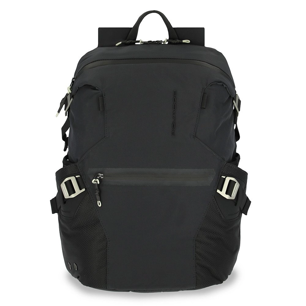 Piquadro PQ-Modular Laptoprucksack 15,6  aus rezykliertem antiviralen-Stoff und Diebstahlsicherung Schwarz
