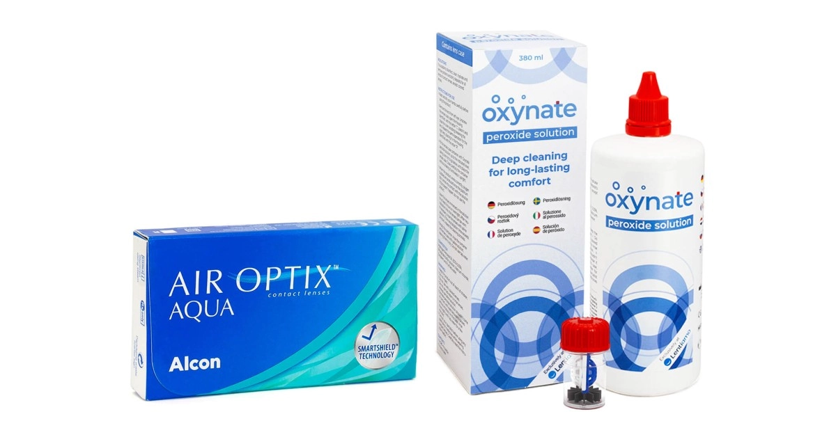 Air Optix Aqua (6 Linsen) + Oxynate Peroxide 380 ml mit Behälter