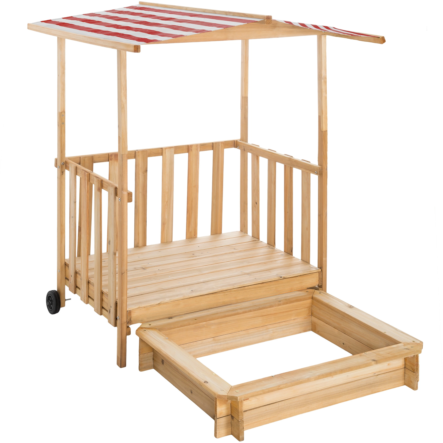 Sandkasten und Spielveranda mit Dach 106x105x137cm - rot