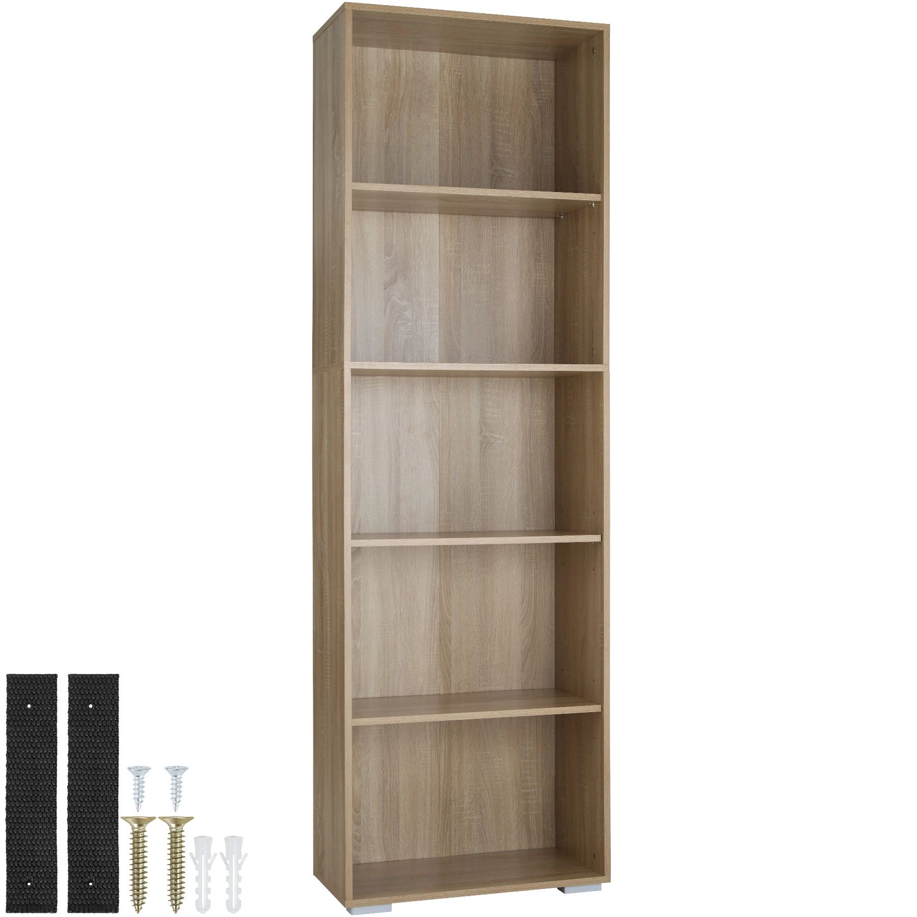 Bücherregal Lexi 5 Fächer 60x30x190cm - Holz hell, Eiche Sonoma