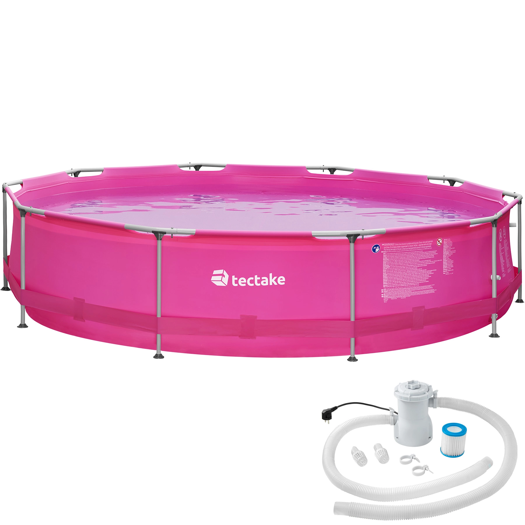 Swimming Pool rund mit Stahlrahmen und Filterpumpe Ø 360 x 76 cm - pink