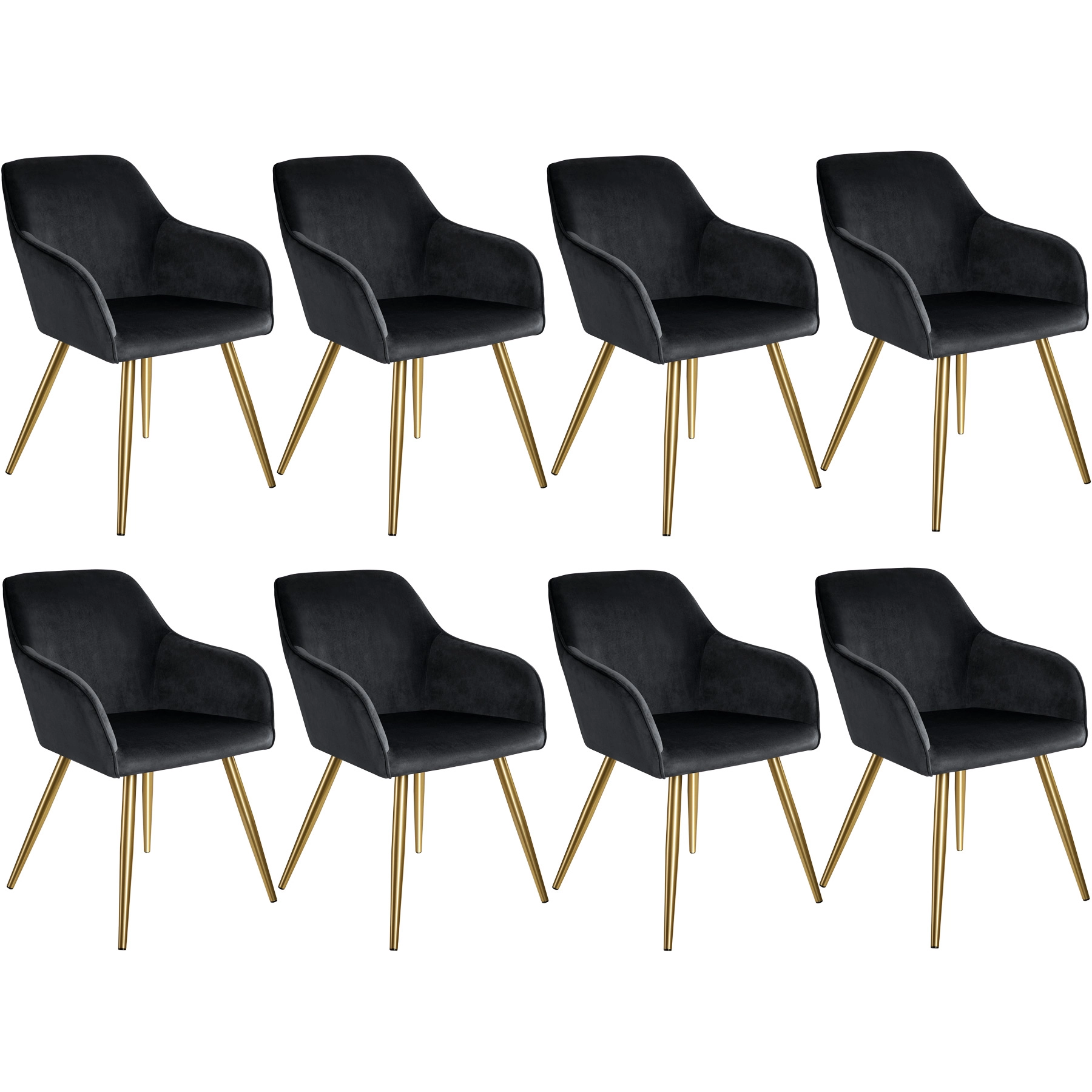 Esszimmerstuhl Marilyn Samtoptik, goldene Stuhlbeine - schwarz/gold, 8er Set