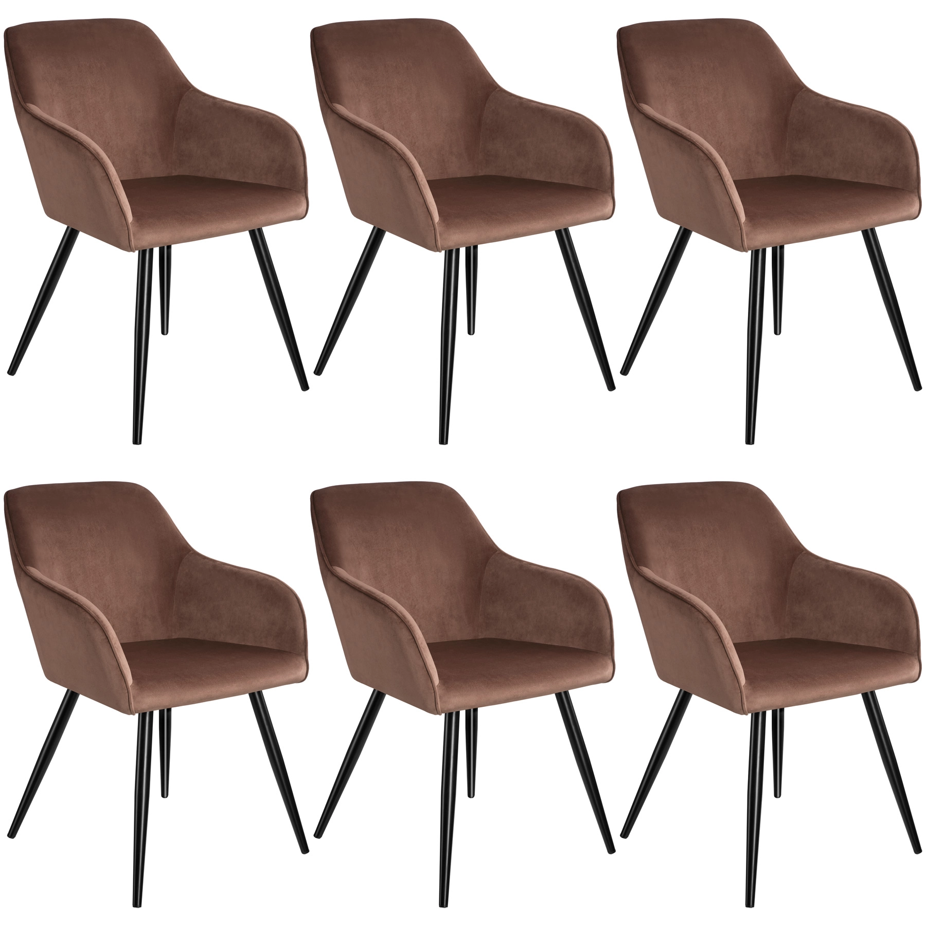 Esszimmerstuhl Marilyn Samtoptik, schwarze Stuhlbeine - braun/schwarz, 6er Set