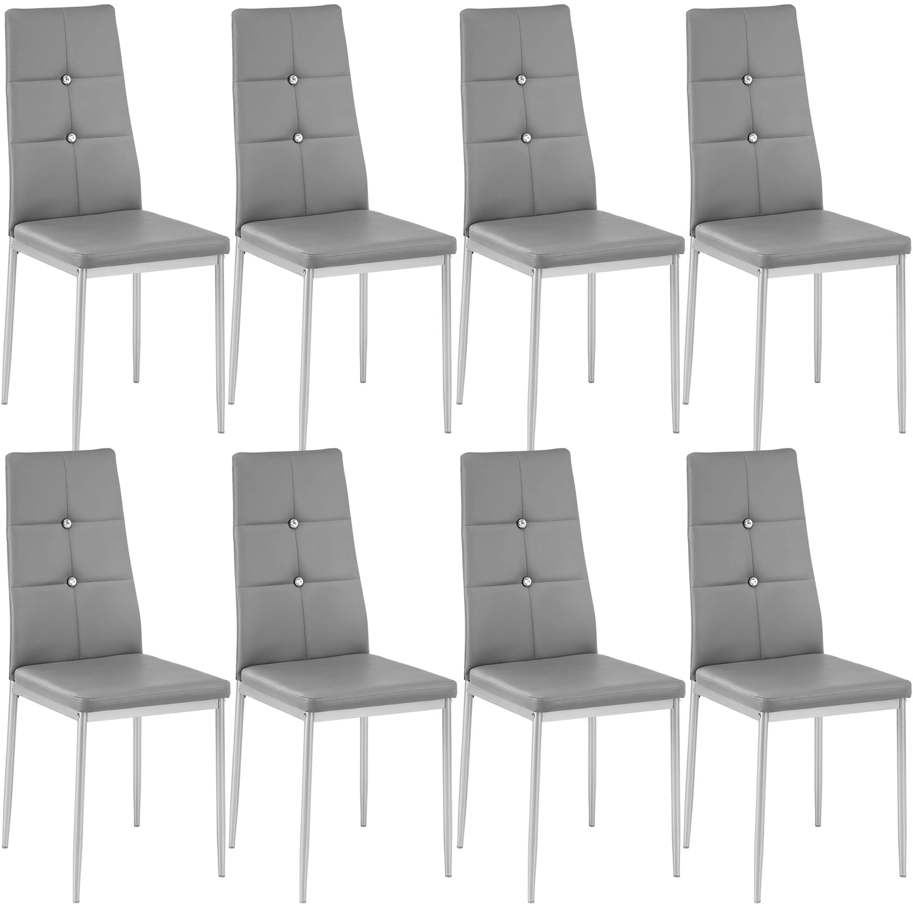 Esszimmerstühle, Kunstleder mit Glitzersteinen - grau, 8er Set