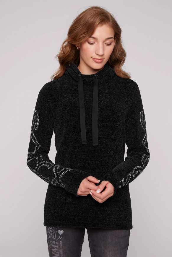 SOCCX Rollkragenpullover in Chenillestrick mit Logo Prints - black | L