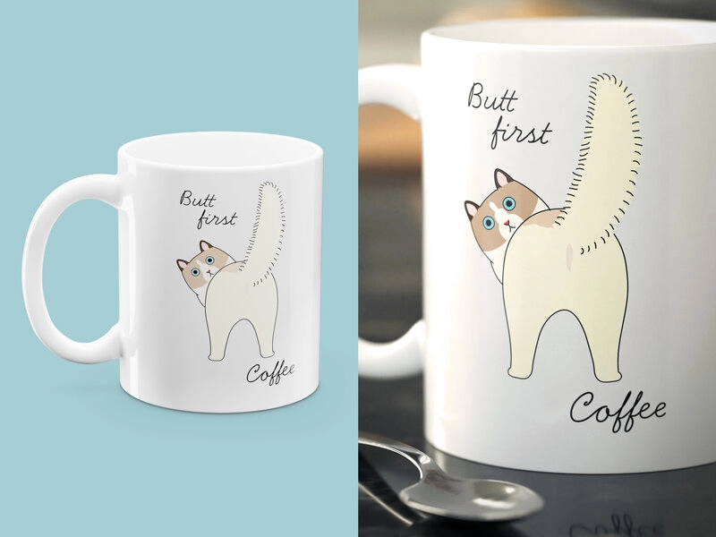 Tasse mit Aufdruck - Butt First, Coffee