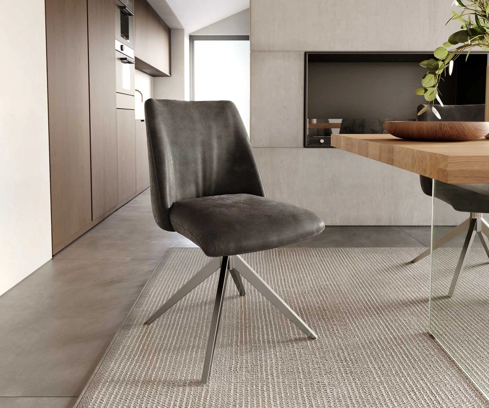 Drehstuhl Elso-Flex Anthrazit Vintage Kreuzgestell breit Edelstahl 360° drehbar Taschenfederkern