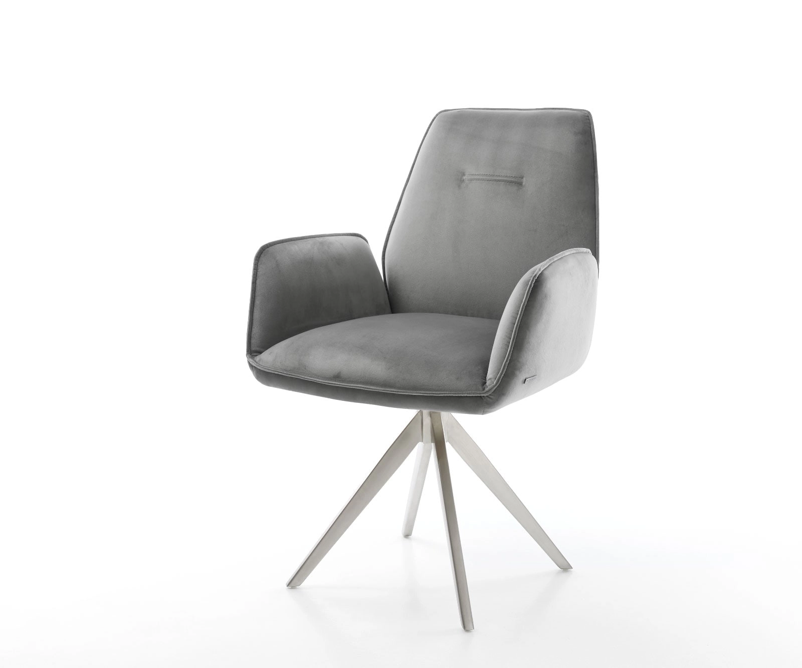 Drehstuhl Zoa-Flex Samt Grau Kreuzgestell kantig Edelstahl 180° drehbar