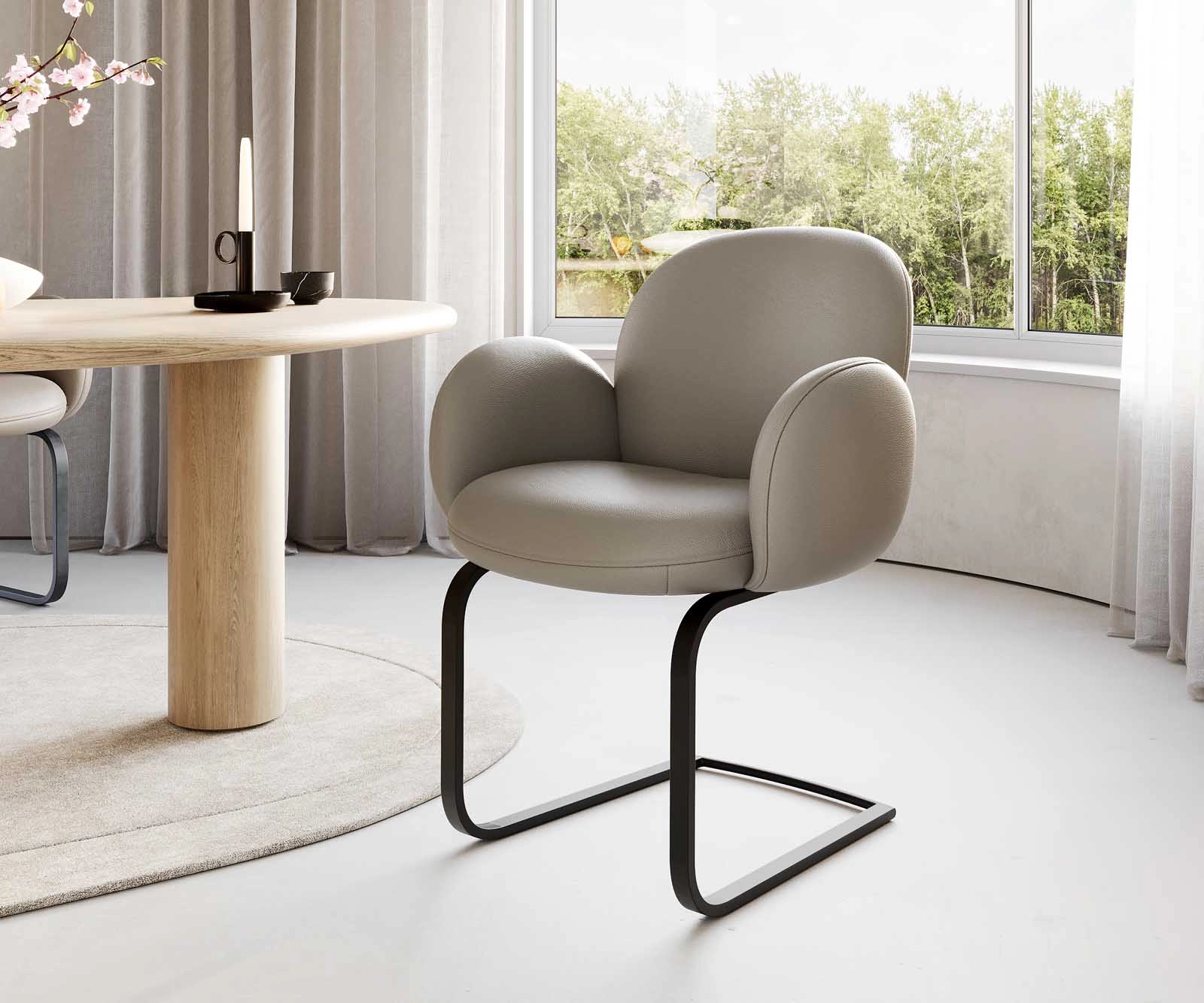 Freischwinger Nube-Flex mit Armlehnen Echt-Leder Schlamm Freischwinger flach Schwarz Taschenfederkern