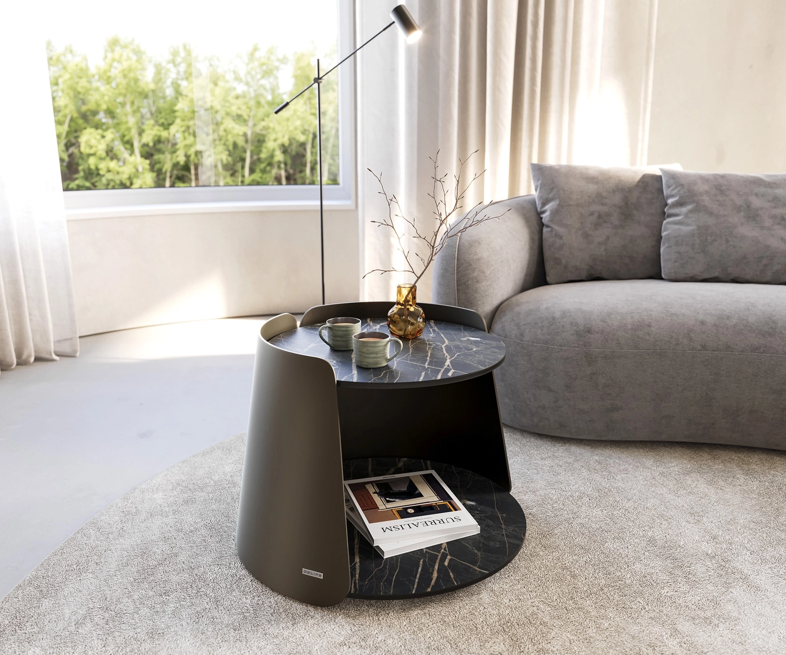 Couchtisch Daban 59x59 cm Keramik Laminam®Noir Desir Braun Gestell Metall Titanfarbig