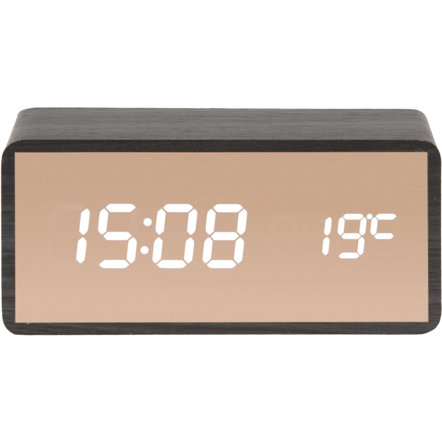 Karlsson Copper Mirror LED Tischwecker - black wood veneer - 15 x 7 x 4,5 cm