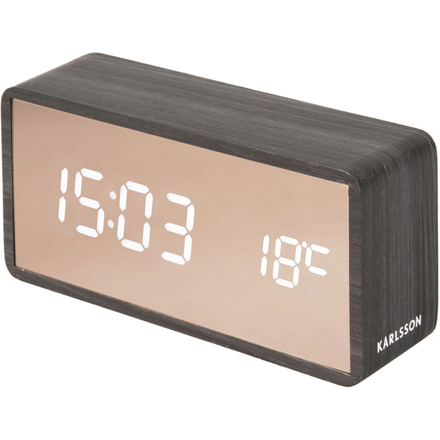 Karlsson Copper Mirror LED Tischwecker - black wood veneer - 15 x 7 x 4,5 cm