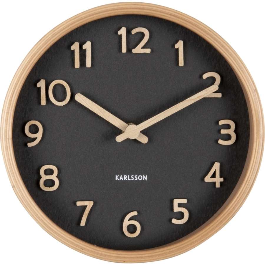 Karlsson Pure Wood Grain Tischuhr - black - Ø 18 cm - Tiefe: 4,5 cm
