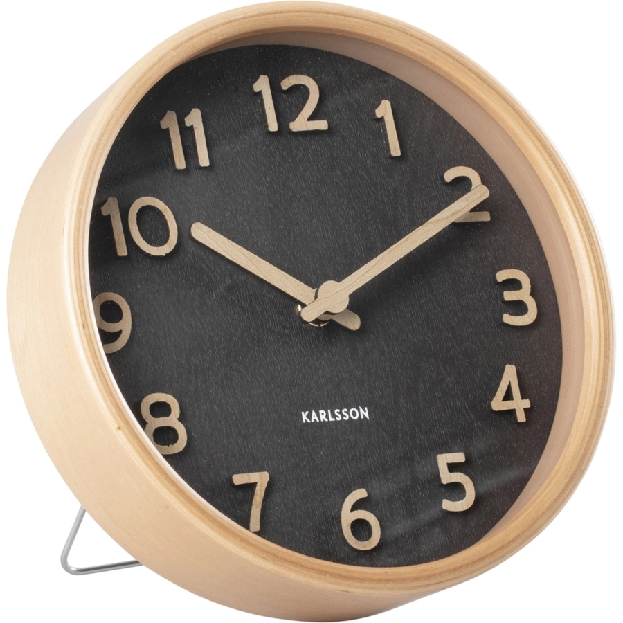 Karlsson Pure Wood Grain Tischuhr - black - Ø 18 cm - Tiefe: 4,5 cm