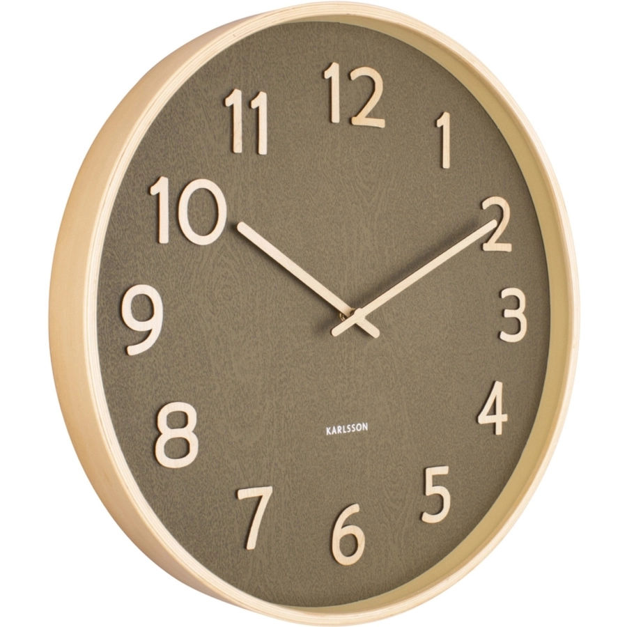 Karlsson Pure Wood Grain Wanduhr - moss green - Ø 40 cm - Tiefe: 4,5 cm