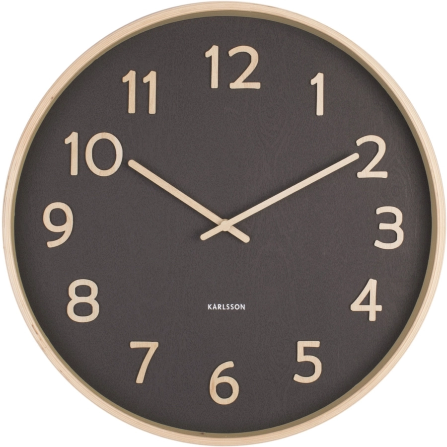 Karlsson Pure Wood Grain Wanduhr - black - Ø 40 cm - Tiefe: 4,5 cm
