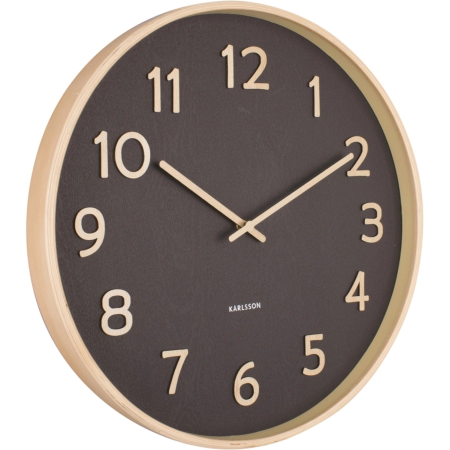 Karlsson Pure Wood Grain Wanduhr - black - Ø 40 cm - Tiefe: 4,5 cm