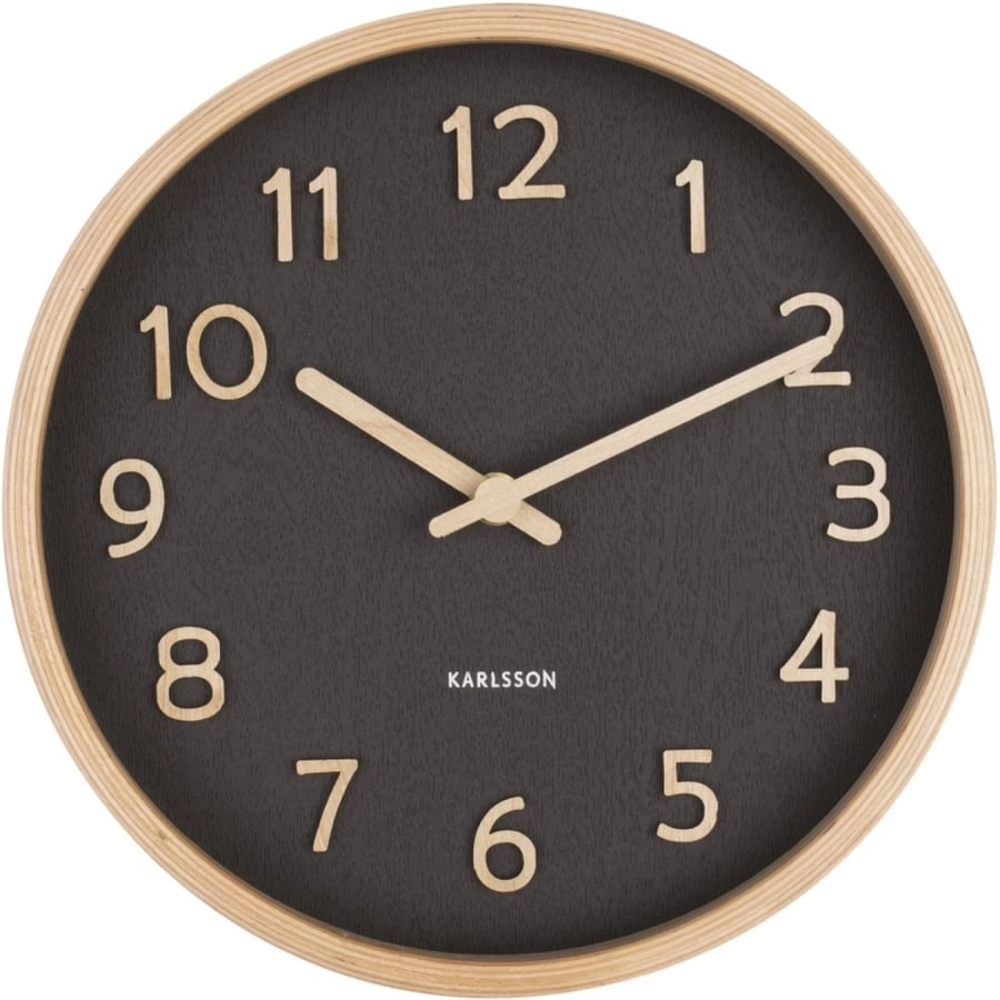 Karlsson Pure Wood Grain Wanduhr - black - Ø 22 cm - Tiefe: 4,5 cm