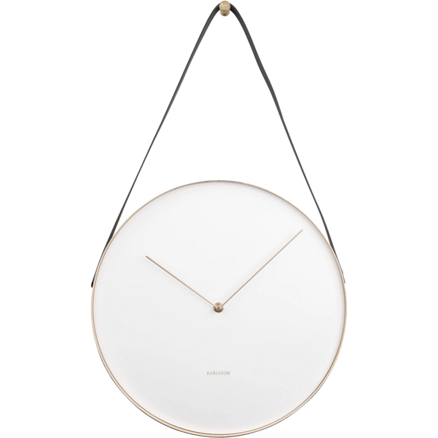 Karlsson Belt Wanduhr - white - Ø 34 cm - Tiefe: 4 cm - Höhe mit Lederband: 58 cm