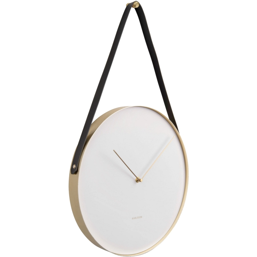 Karlsson Belt Wanduhr - white - Ø 34 cm - Tiefe: 4 cm - Höhe mit Lederband: 58 cm