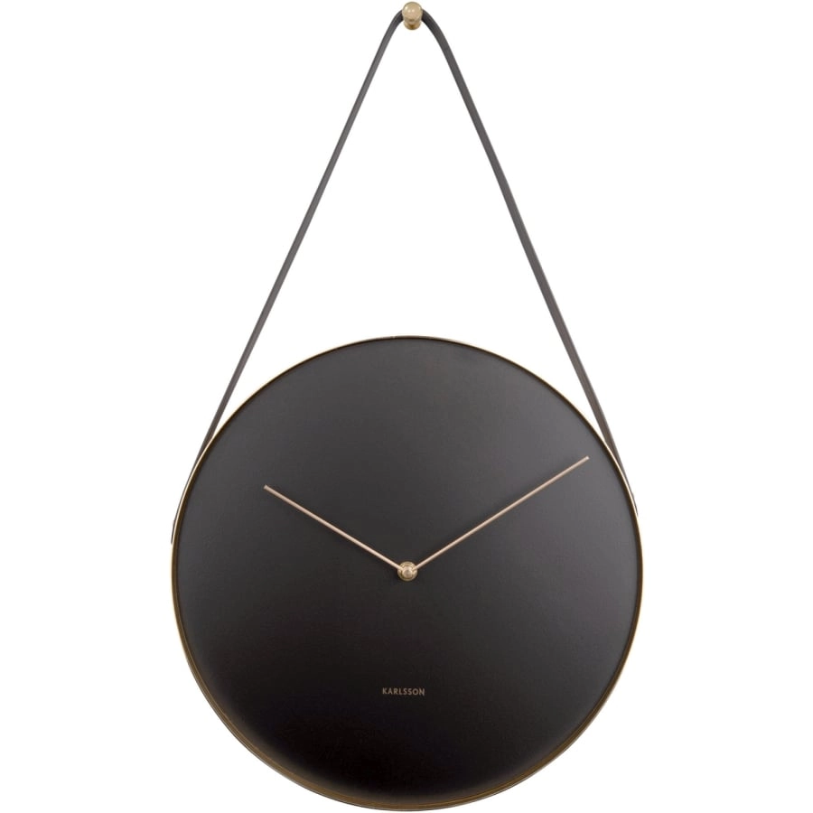 Karlsson Belt Wanduhr - black - Ø 34 cm - Tiefe: 4 cm - Höhe mit Lederband: 58 cm