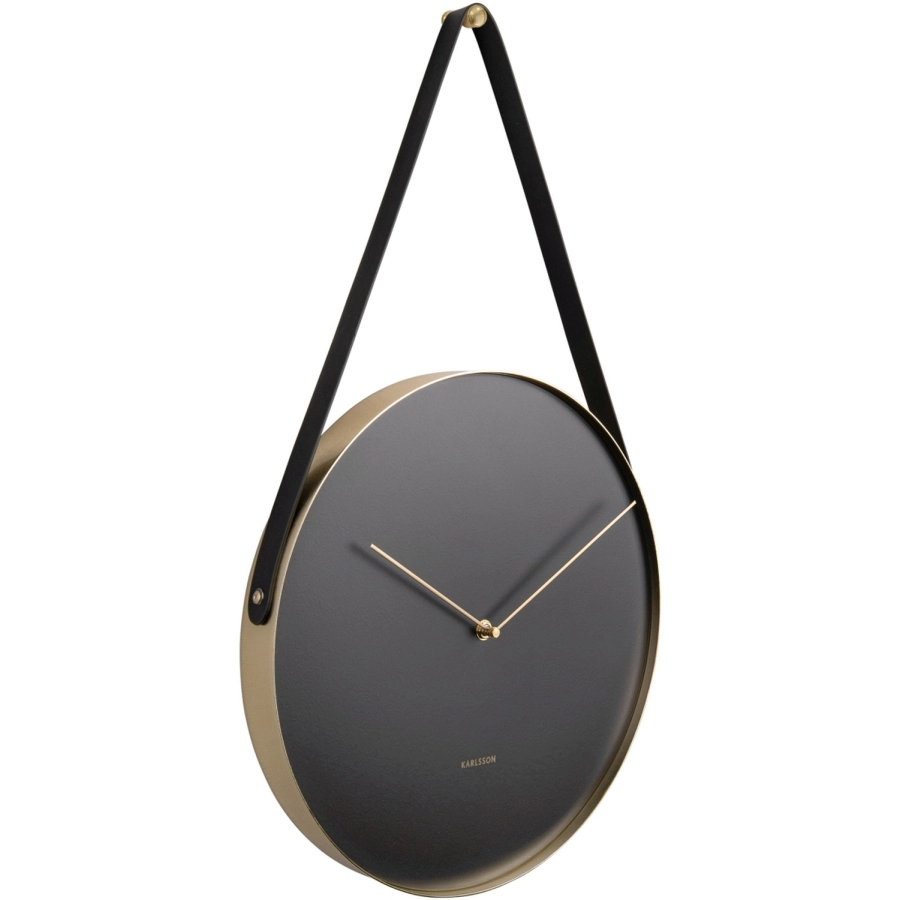Karlsson Belt Wanduhr - black - Ø 34 cm - Tiefe: 4 cm - Höhe mit Lederband: 58 cm