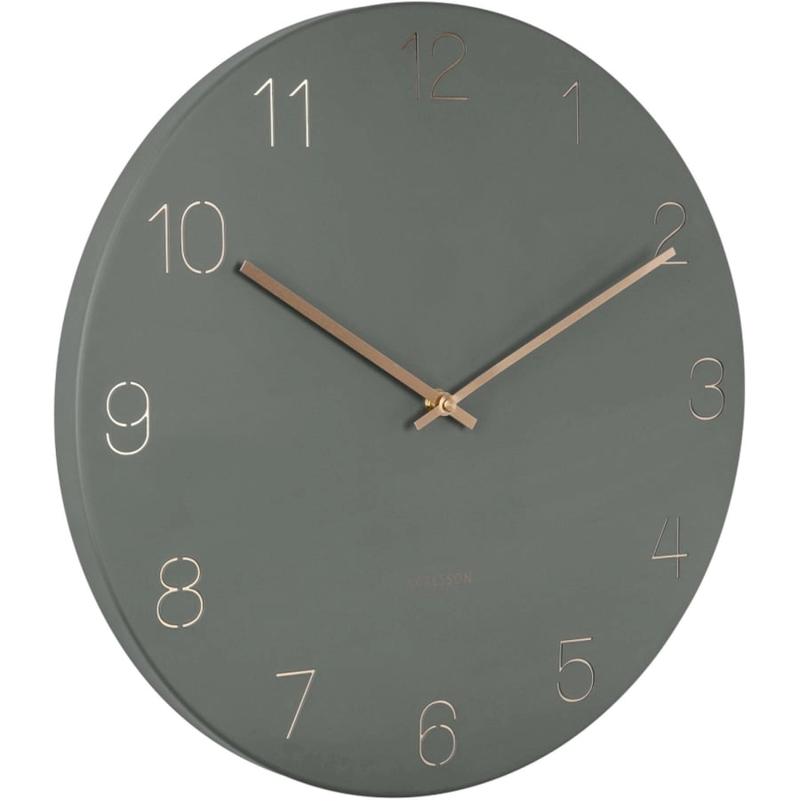 Karlsson Charm Engraved Numbers Wanduhr - jungle green - Ø 40 cm - Tiefe: 3,5 cm