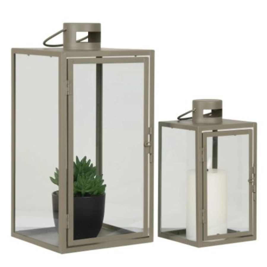 House Nordic Corfu Laterne - 2er-Set - green - 2er-Set: 13x13x25,5 cm + 19,5x19,5x40 cm