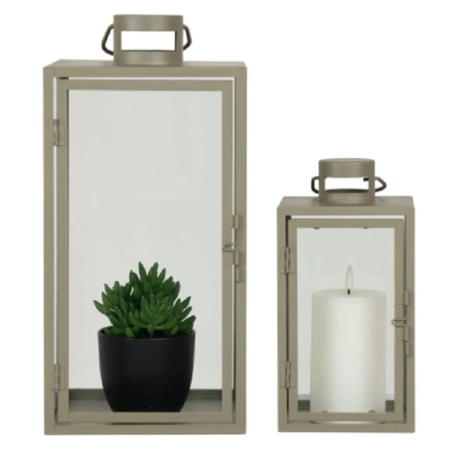 House Nordic Corfu Laterne - 2er-Set - green - 2er-Set: 13x13x25,5 cm + 19,5x19,5x40 cm