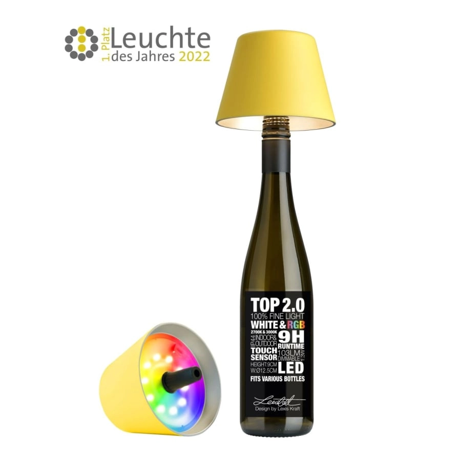 Sompex TOP 2.0 Akku-Flaschenleuchte - Lampenschirm für Bottles - gelb - Ø 12,5 cm - Höhe: 11 cm