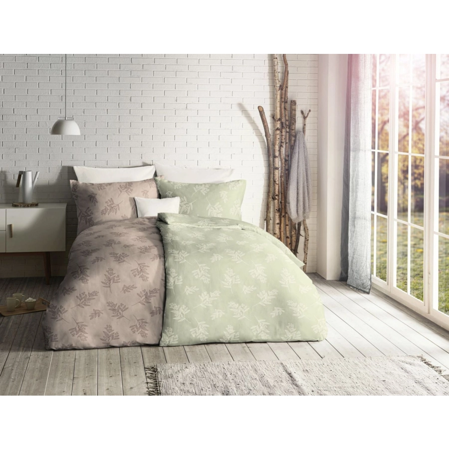 fleuresse Lech Bettwäsche-Set aus Jacquard-Flanell - salbei - 135x200 / 80x80 cm