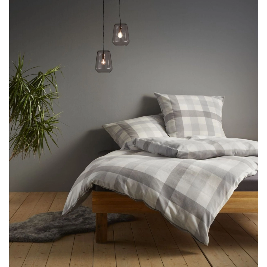 fleuresse Lech Bettwäsche-Set aus Flanell - silber - 135x200 / 80x80 cm