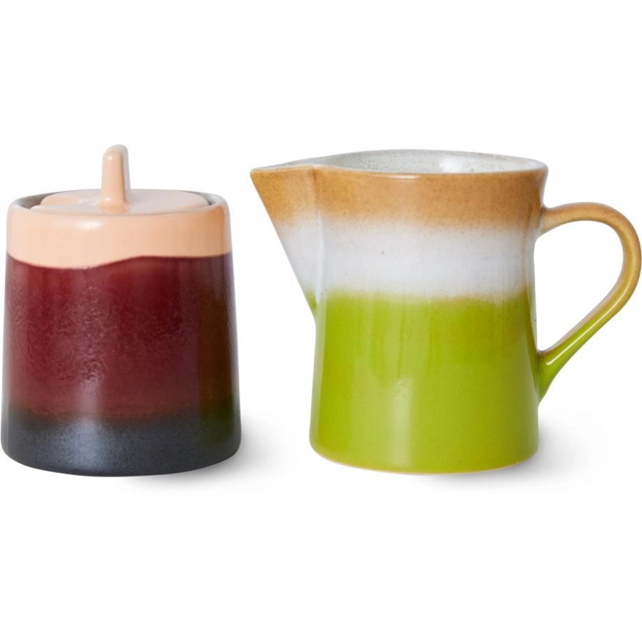 HK living 70's Ceramic Milchkanne + Zuckerdose - foreland - Zuckerdose: 180 ml + Milchkännchen: 200 ml