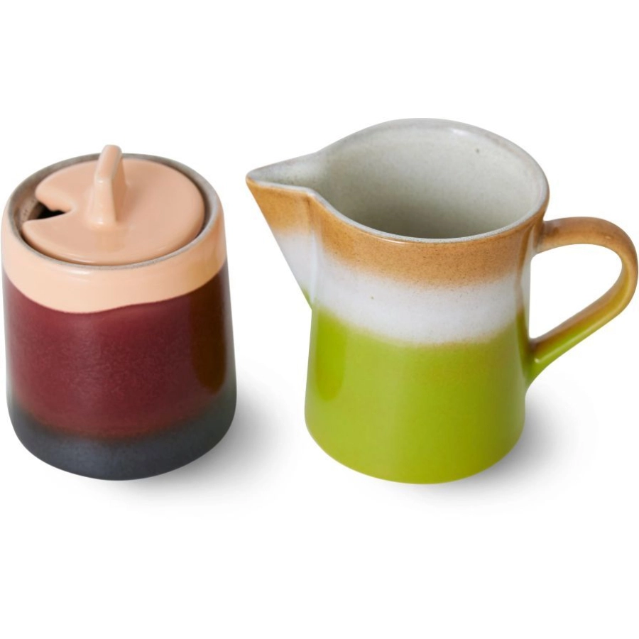 HK living 70's Ceramic Milchkanne + Zuckerdose - foreland - Zuckerdose: 180 ml + Milchkännchen: 200 ml