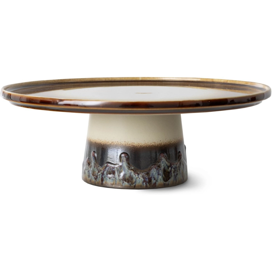 HK living 70's Ceramics Servierplatte mit Fuß - orbit - 33x33x10,2 cm