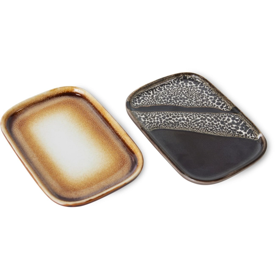 HK living 70's Ceramics kleine Tabletts 2er-Set - mojave - 2er-Set à 14,5x10,5x1,4 cm