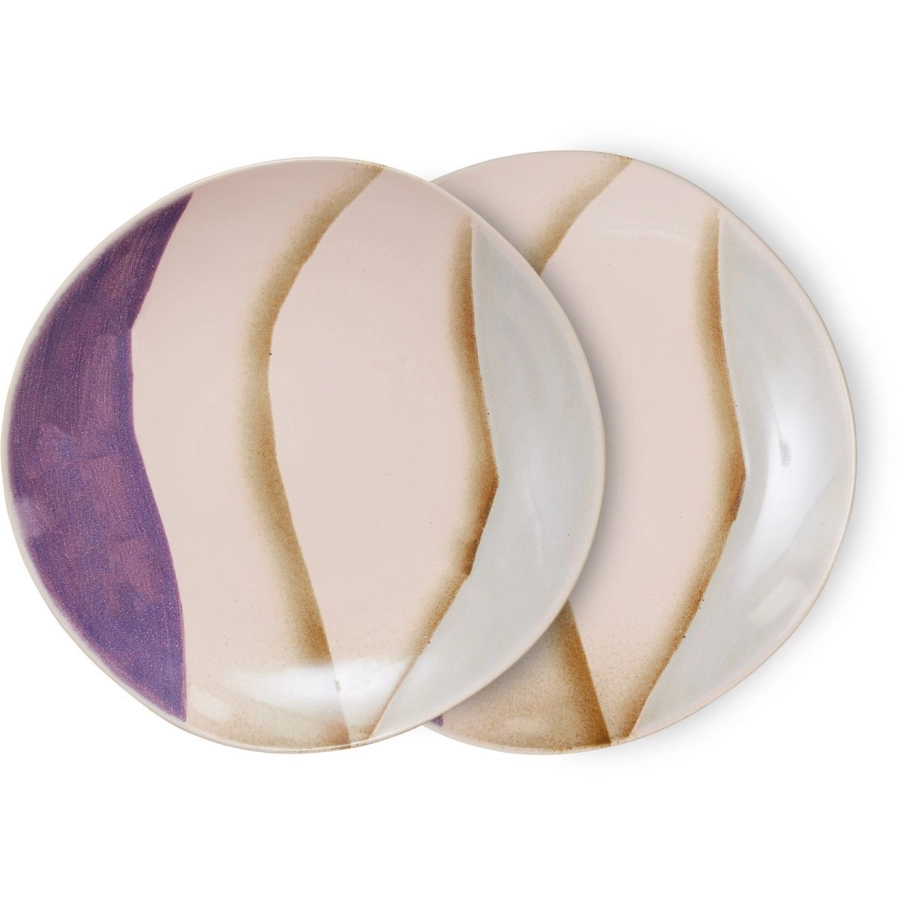 HK living 70's Ceramic Side Plate Beilagenteller 2er-Set - valley - 2er-Set: Ø 22 cm - Höhe 2 cm