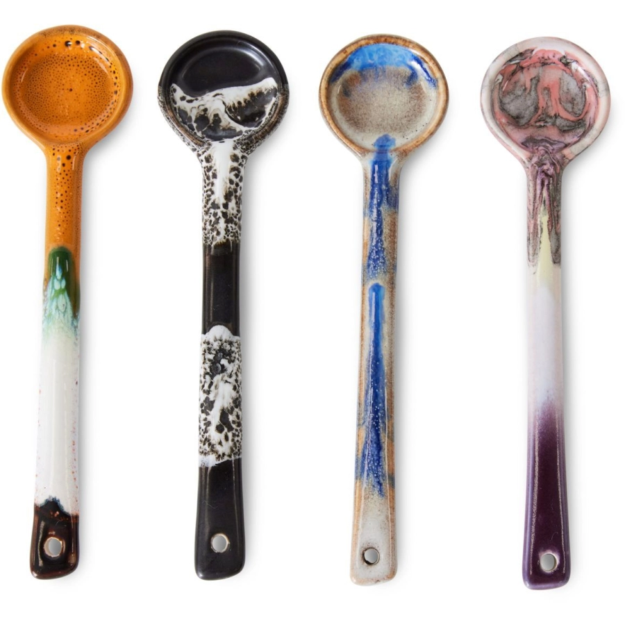 HK living 70s Ceramics Löffel M - 4er-Set - force - 4er-Set à 12x3x0,5 cm