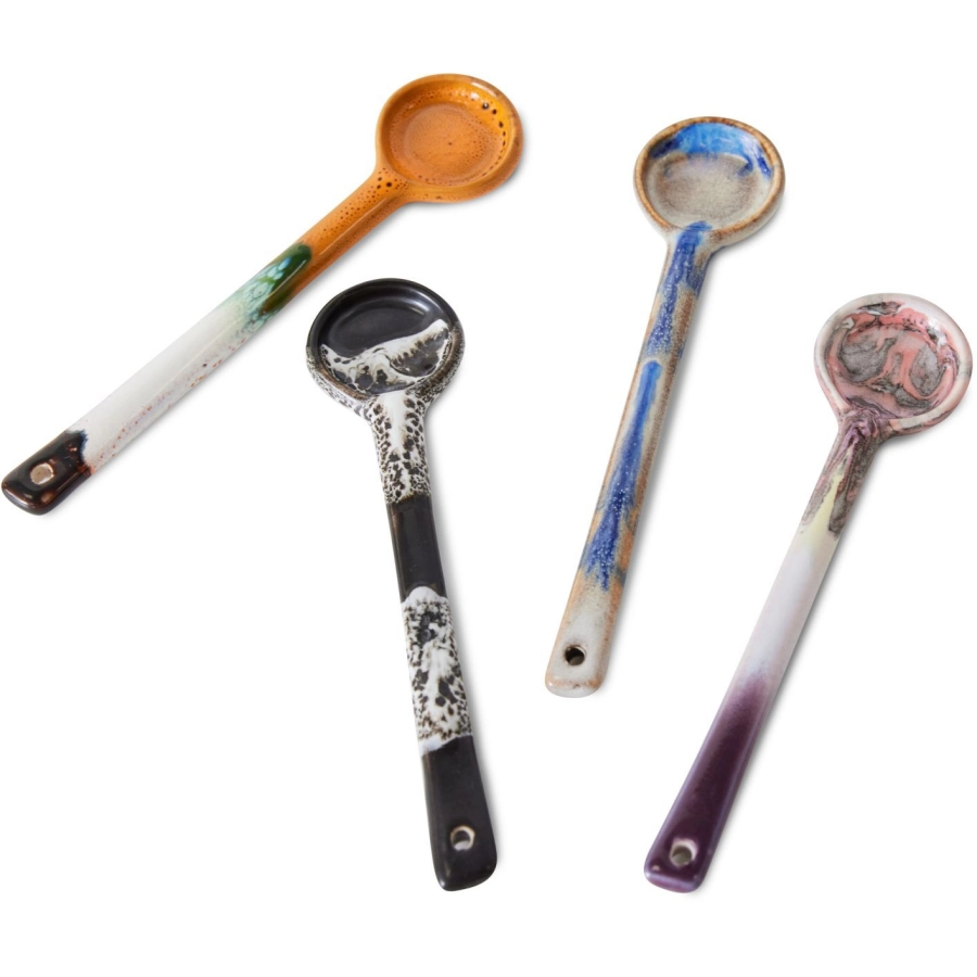 HK living 70s Ceramics Löffel M - 4er-Set - force - 4er-Set à 12x3x0,5 cm