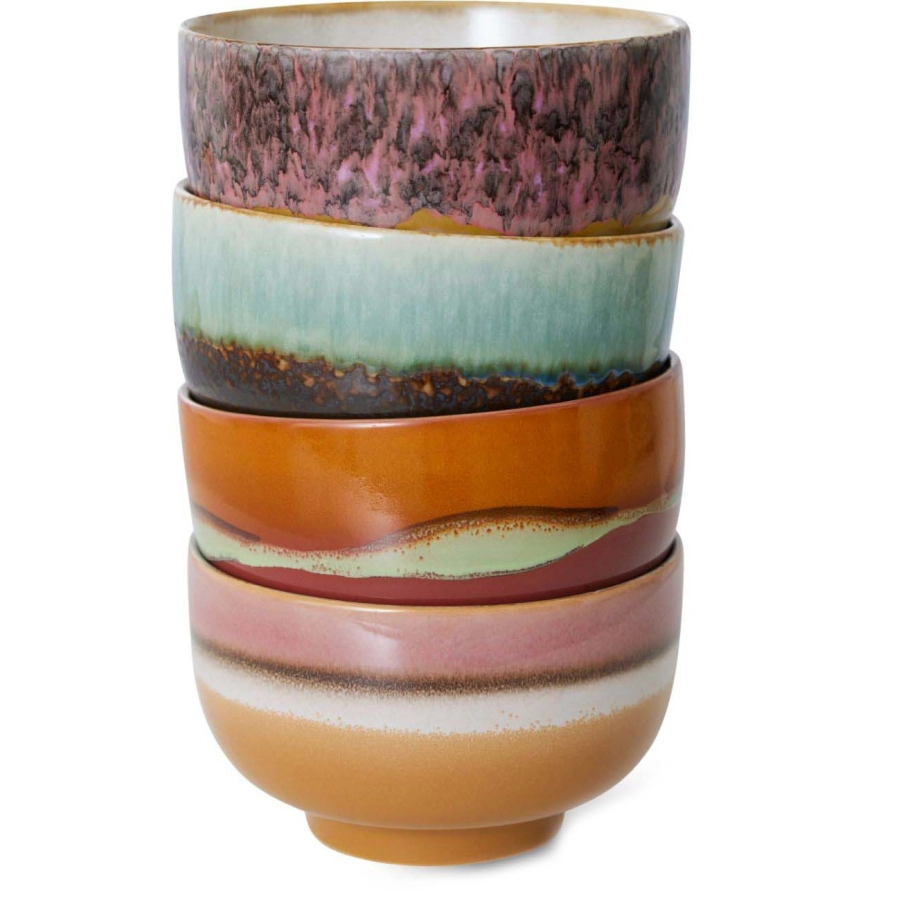 HK living 70s Ceramics Nudelschüssel - 4er-Set - geyser - 4er-Set - 4er-Set à 500 ml