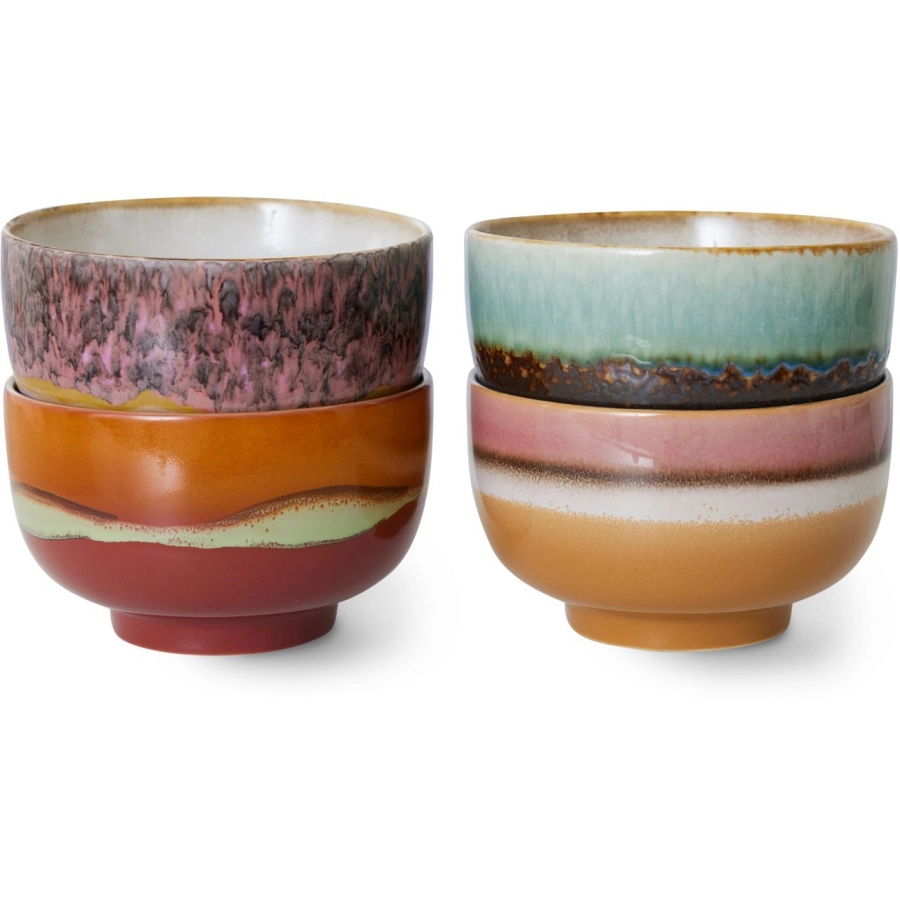HK living 70s Ceramics Nudelschüssel - 4er-Set - geyser - 4er-Set - 4er-Set à 500 ml