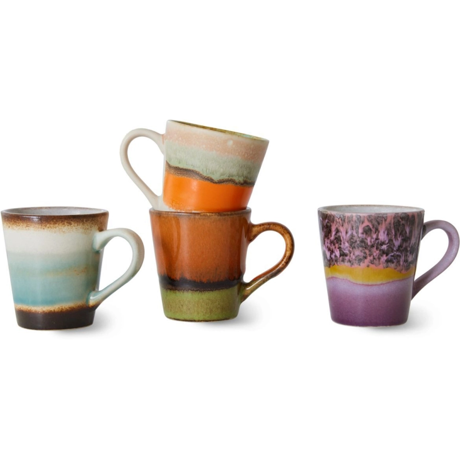 HK living 70's Ceramic Espresso Tasse - 4er Set - retro - 4er-Set: 80 ml - 5,8x8x6,2 cm