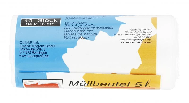 Quickpack Müllbeutel 5 Liter mit Griff transparent