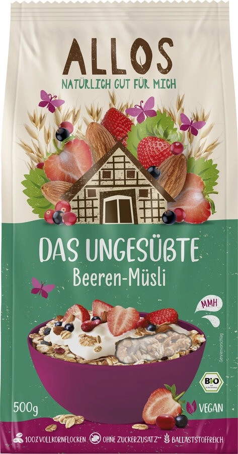 Allos Das Ungesüßte Beeren-Müsli, 500 gr Packung