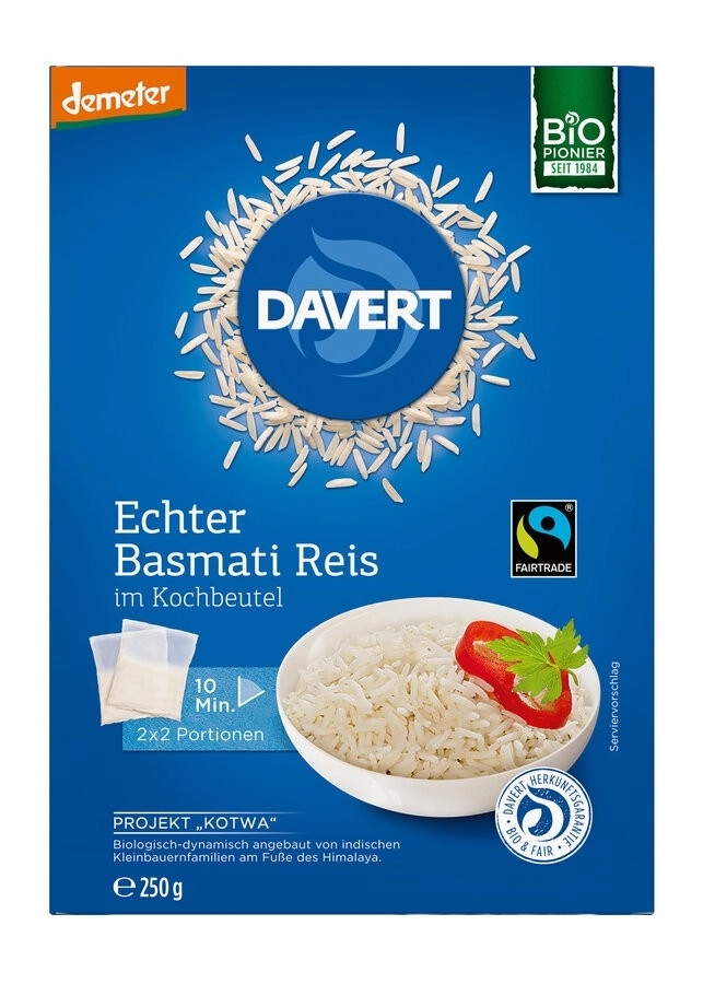Davert Echter Basmati Reis weiß im Kochbeutel, 250