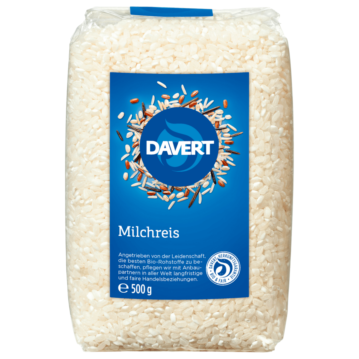 Davert Milchreis, rund, weiß, 500 gr Packung